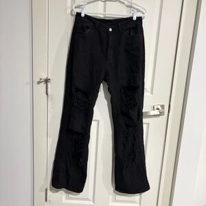 HEIN Black Distressed Long Flare Jeans – Size L